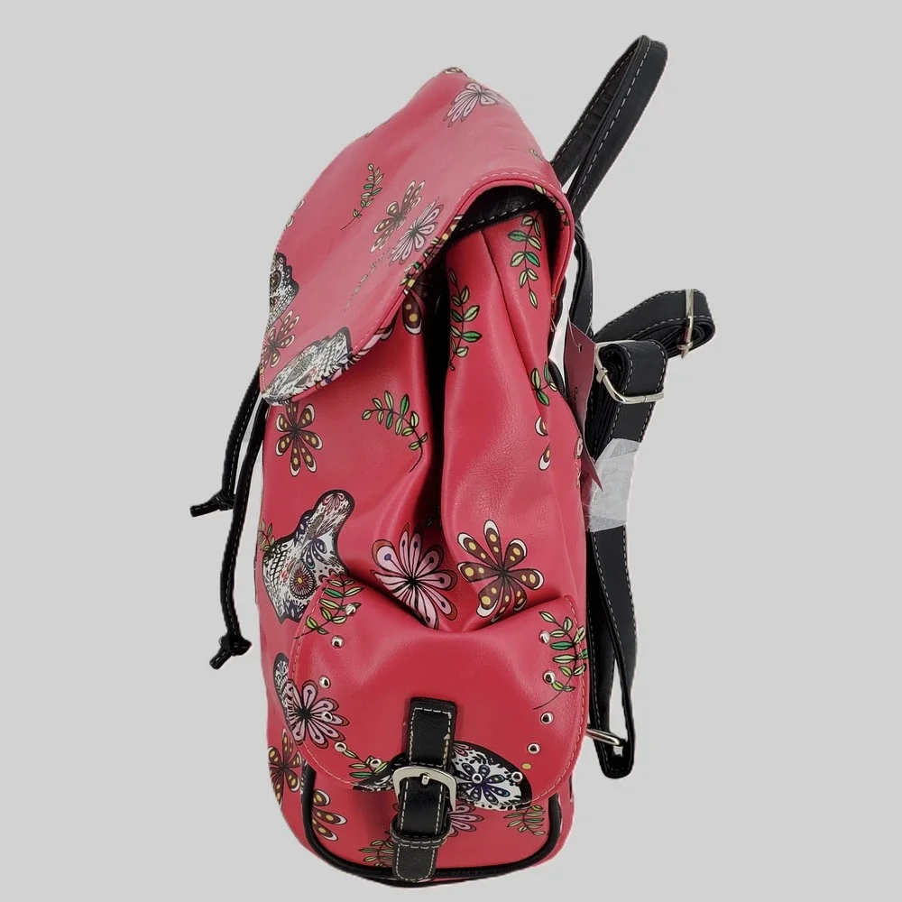 Sugar Skull Backpack Purse Pink‎ Floral Day of the Dead Conceal Carry Drawstring